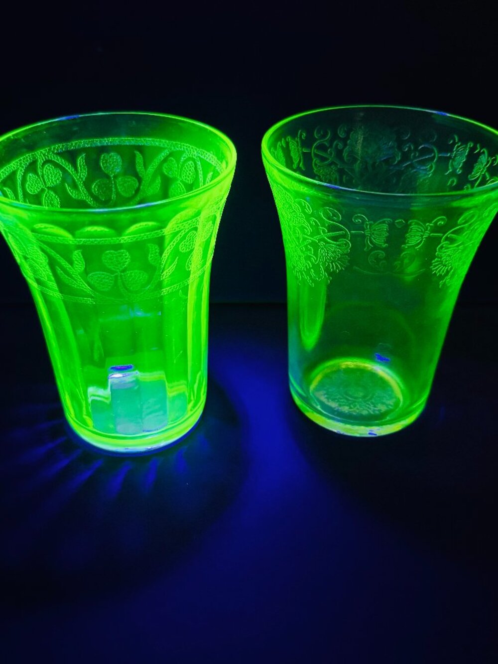 Vtg Hazel Atlas Florentine2 & Lucky Cloverleaf Pattern Green Depression 4" Glass